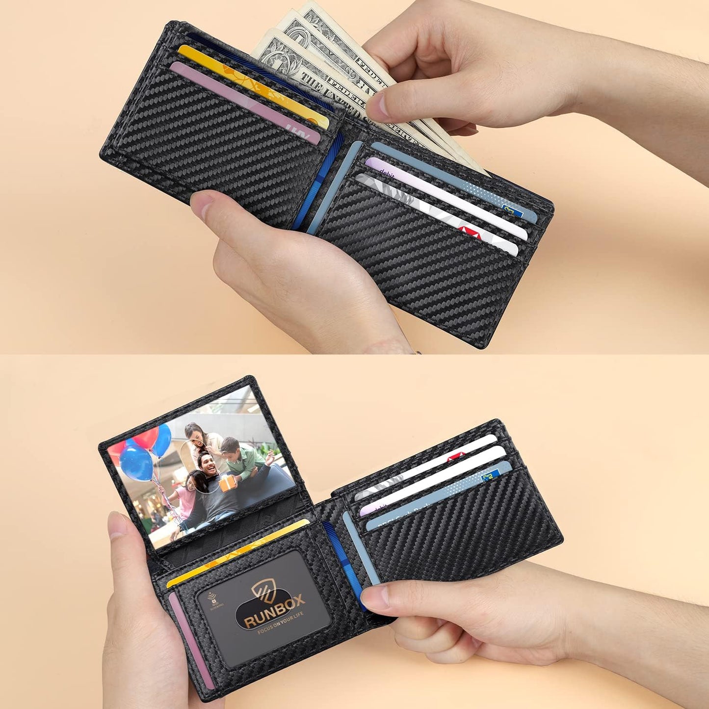 RUNBOX Wallet for Men Slim Rfid Leather 2 ID Window With Gift Box