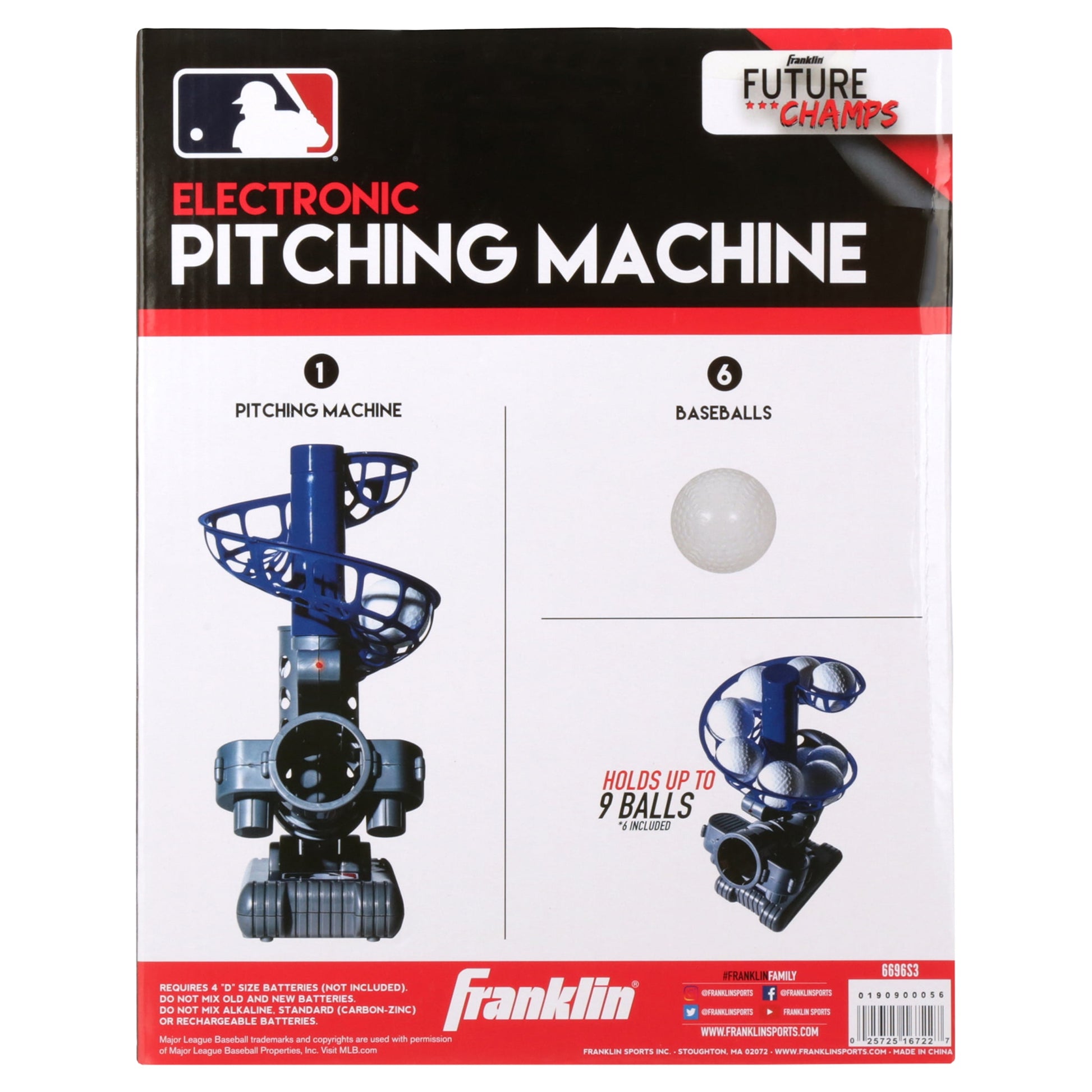 Franklin Sports MLB Electronic Baseball Pitching Machine – Adjustable – Every 7 Seconds – 6 Balls