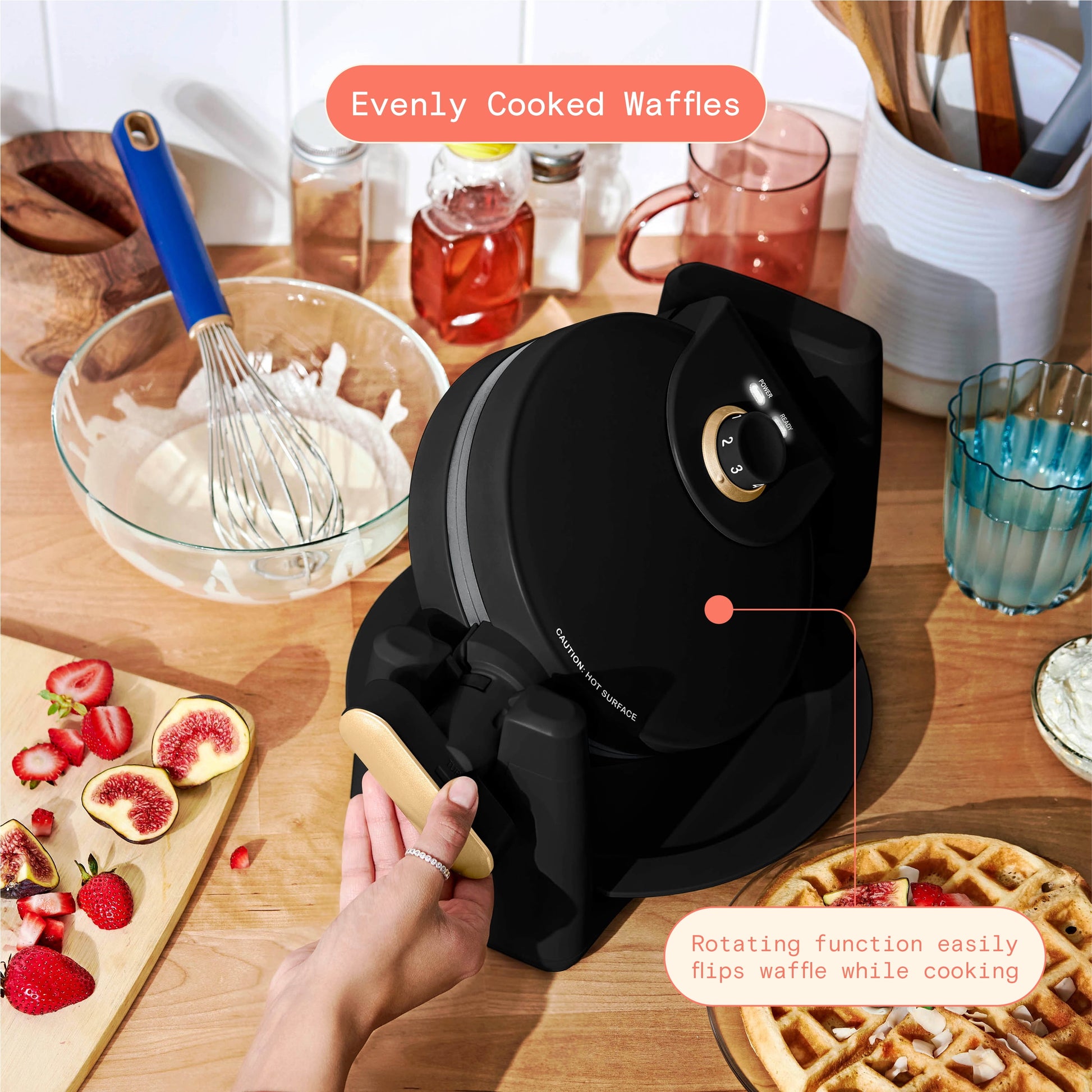 Beautiful Rotating Belgian Waffle Maker, Black Sesame by Drew Barrymore