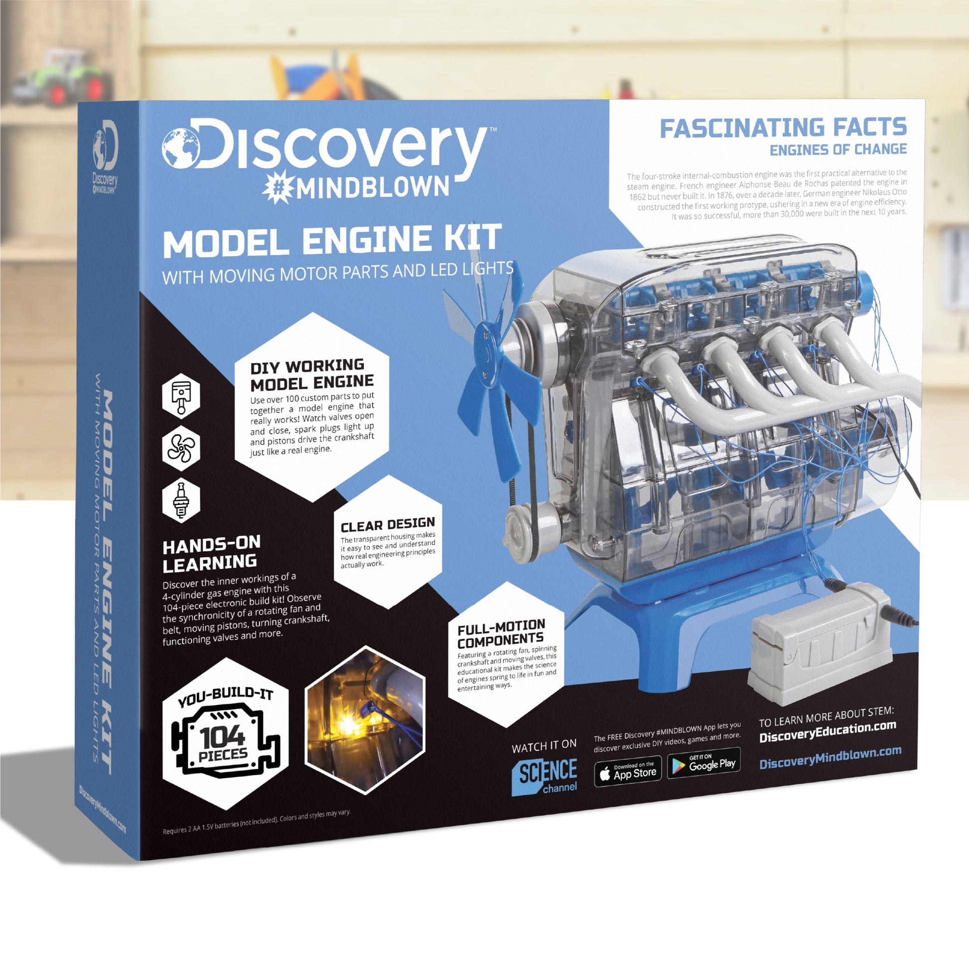 Discovery #Mindblown Model Engine Kit for Children, with Moving Motor Parts and LED Lights