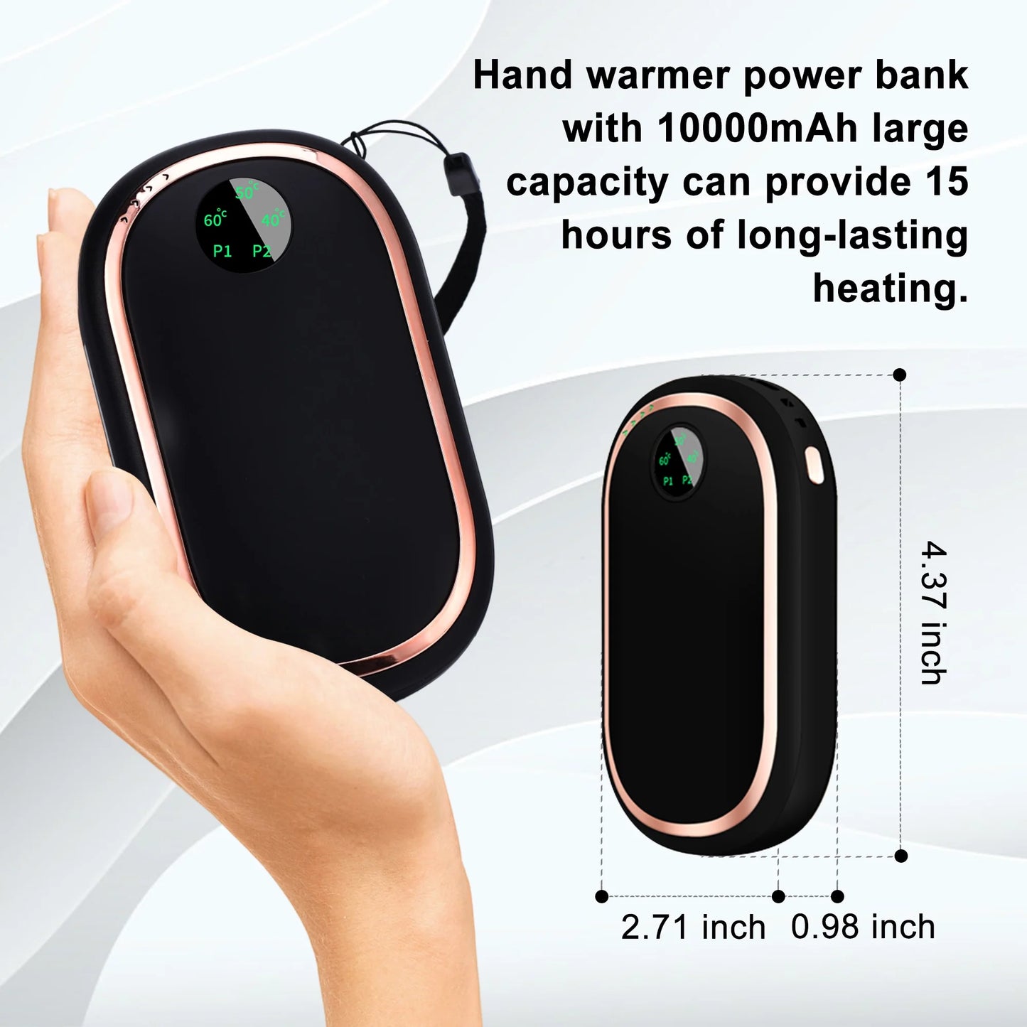 Hand Warmers Rechargeable 10000mAH Electric Hand Heater Reusable, Long Lasting 3 Temp for Golf, Hunting, Camping, Raynauds, Black