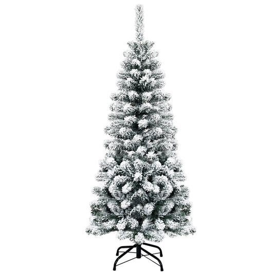 Costway 4.5Ft Unlit Hinged Snow Flocked Artificial Pencil Christmas Tree with 242 Branch