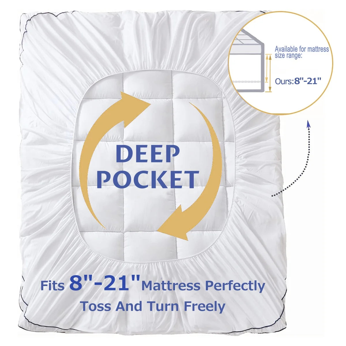 JUSTLET Extra Thick Queen Mattress Topper, Cooling Mattress Pad Cover, 2" Mattress Topper with 8-21 Inch Deep Pocket Soft Comfortable Breathable, White