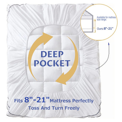 JUSTLET Extra Thick Queen Mattress Topper, Cooling Mattress Pad Cover, 2" Mattress Topper with 8-21 Inch Deep Pocket Soft Comfortable Breathable, White