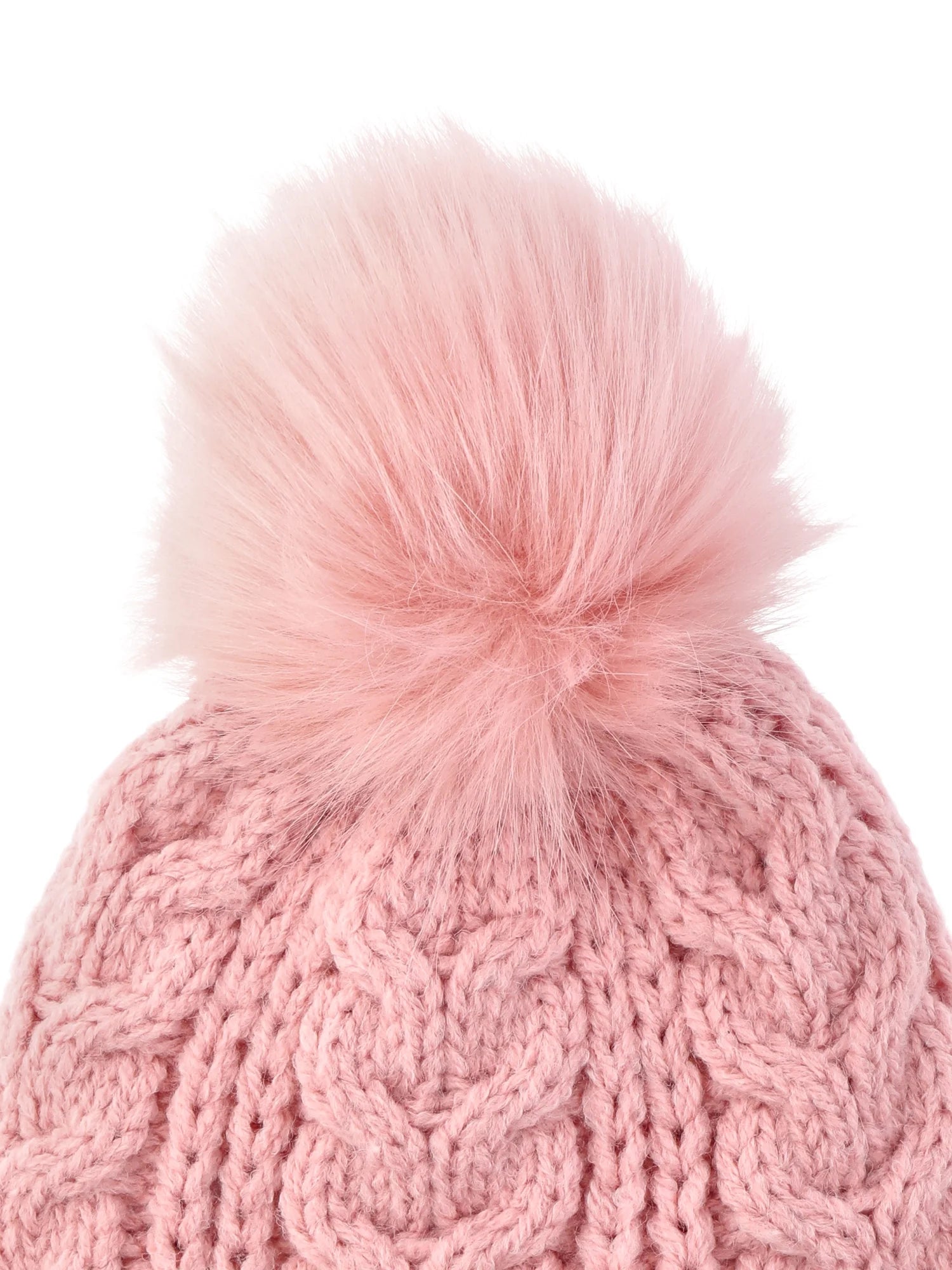 Time and Tru Women's Pom Cable Knit Winter Beanie, Dusty Rose