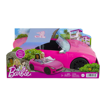 Barbie Convertible Toy Car, Bright Pink with Seatbelts and Rolling Wheels (Seats 2 Dolls), Toy for 3 Years and Up