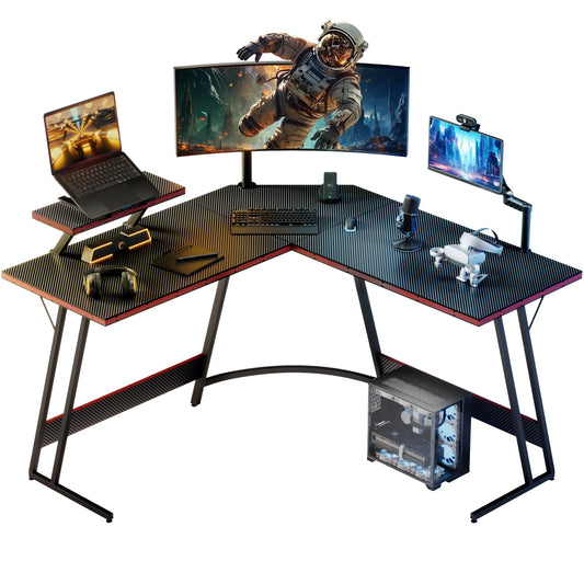 Homall L-Shaped Gaming Desk 51.2 Inches Corner Office Desk with Removable Monitor Riser, Black