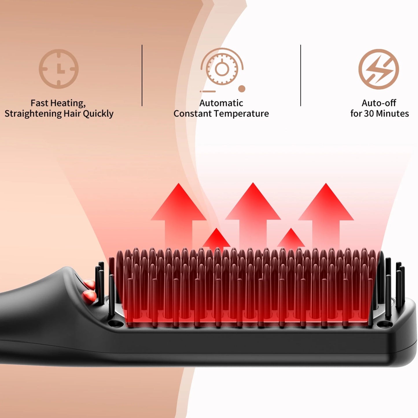 SKIMI Hair Straightening Brush, Ionic Hair Straightener Comb, LED Display, Ceramic Coating