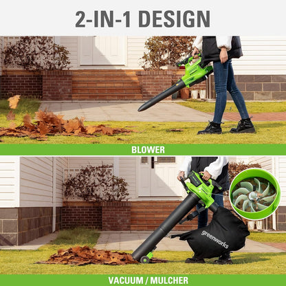 Greenworks 40V (230 MPH / 505 CFM / 75+ Compatible Tools) Cordless Brushless Leaf Blower / Vacuum, 5.0Ah Battery and Charger Included