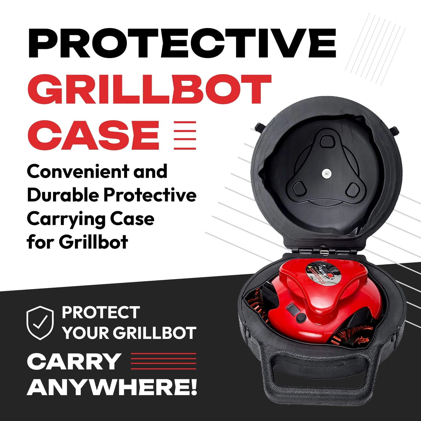 Grillbot Automatic BBQ Grill Cleaning Robot with 3 Powerful Nylon Grill Brushes & Carry Case (Red)