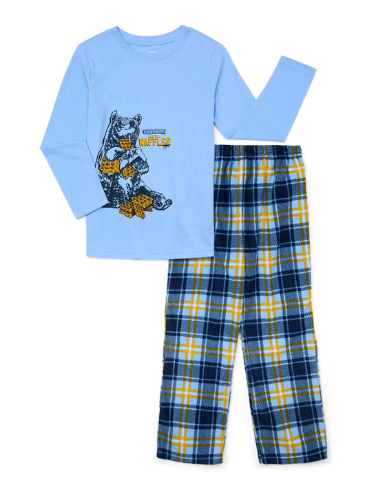 Wonder Nation Boys Bear Long Sleeve Top and Pants, 2-Piece Sleep Set, Sizes 4-18 & Husky