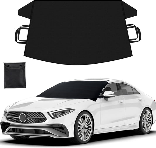 EcoNour Windshield Cover for Ice and Snow | Heavy Duty 600D Oxford Fabric | Windshield Protector for Cars, SUVs, Trucks | Secure Fit Waterproof Frost Cover | Winter Car Accessories | Medium (69"x42")