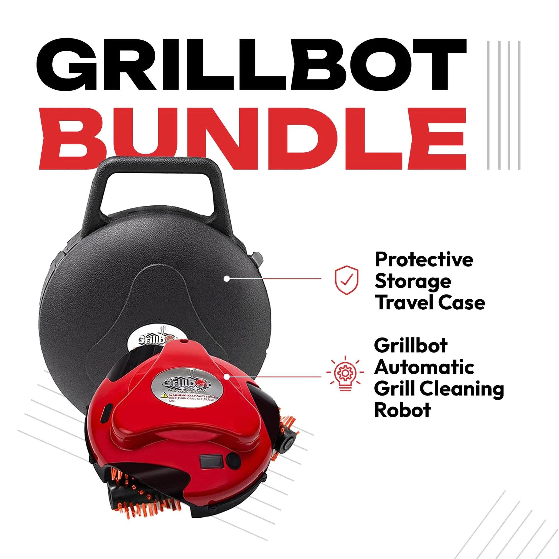 Grillbot Automatic BBQ Grill Cleaning Robot with 3 Powerful Nylon Grill Brushes & Carry Case (Red)