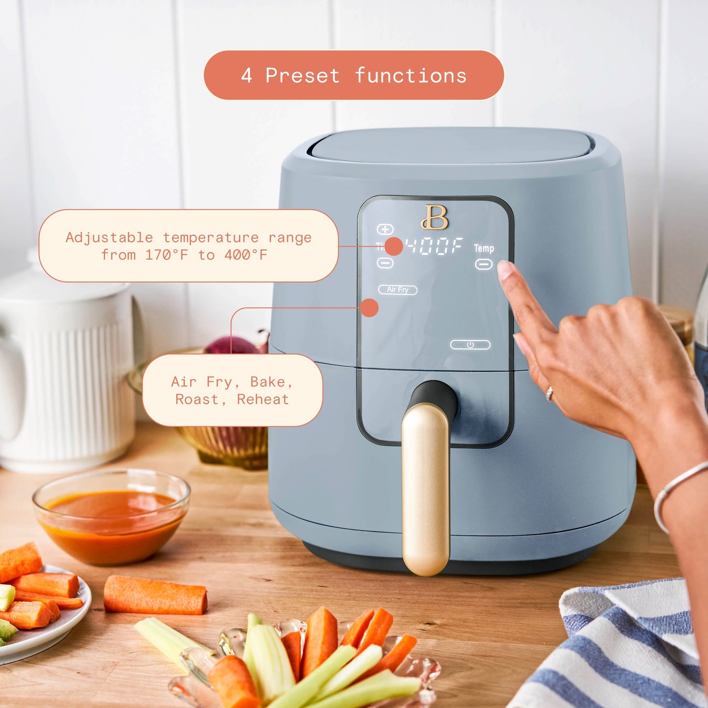 Beautiful 3 Qt Air Fryer with TurboCrisp Technology, Cornflower Blue by Drew Barrymore