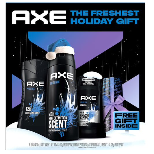 Axe Men's Gift Set Body Wash Deodorant Spray Antiperspirant Deodorant Stick Phoenix Mint Rosemary, 4 Count