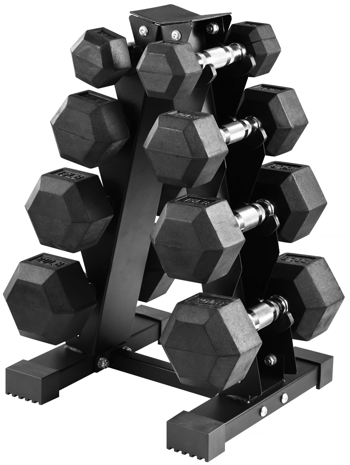 BalanceFrom 100LB Rubber Coated Hex Dumbbell Weight Set with A-Frame Rack, 5-20 lbs Pairs