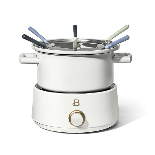 Beautiful 3 Qt Electric Fondue Set with Bonus 2 qt Ceramic Pot, White Icing by Drew Barrymore