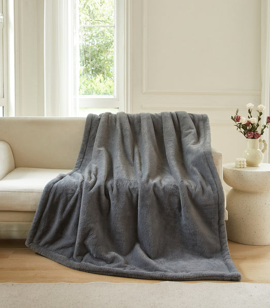 Better Homes & Gardens Cuddle Faux Fur Throw Blanket, Grey, Oversize, All Ages