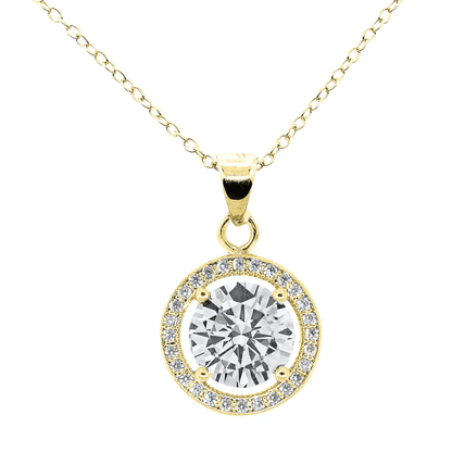 Cate & Chloe Blake 18k Yellow Gold Plated Halo Pendant Necklace with Simulated Crystals for Women