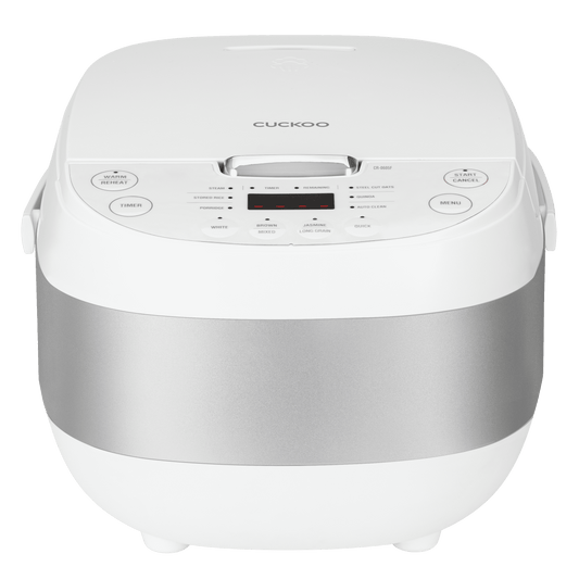 CUCKOO CR-0605F 6-Cup (Uncooked) / 12-Cup (Cooked) Micom Rice Cooker with Nonstick Inner Pot, 13 Menu Options, LCD Display, Fuzzy Logic Tech, Auto Clean (White)