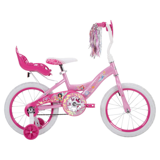 Huffy Disney Princess Kids Bike, 16" Wheels, Ages 4+ Years, Doll Seat, Pink