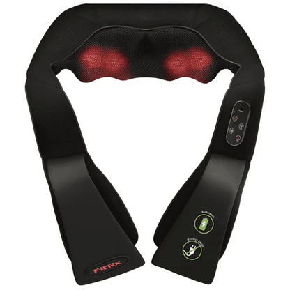 FitRx Cordless Shiatsu Shoulder, Back, and Neck Massager with Heat, USB-Rechargeable, Black