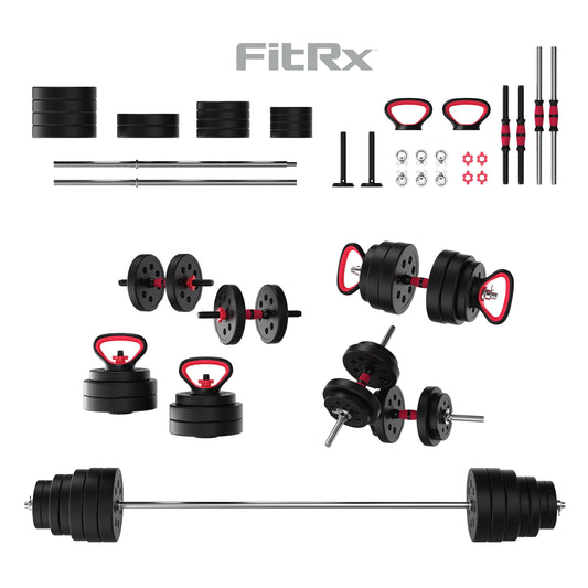 FitRx 5-in-1 SmartBell Gym, Interchangeable Adjustable Dumbbells and Barbell Weight Set, 100lbs., Black