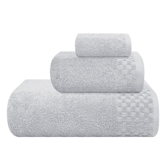 GLAMBURG Ultra Soft 3 Pack Cotton Towel Set, Contains a Bath Towel 28x55 inch, a Hand Towel 16x24 inch & a Wash Coth 12x12 inch, Ideal Everyday use, Compact & Lightweight - Light Grey