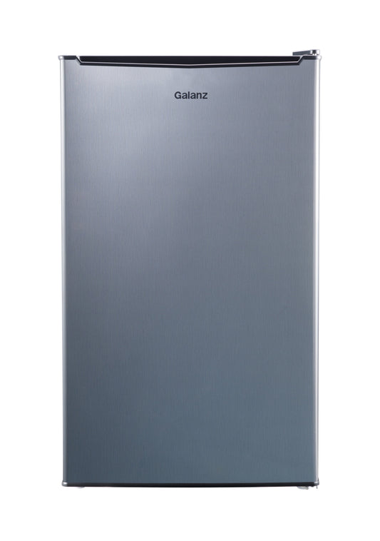 Galanz 3.3 Cu ft One Door Mini Fridge, Estar, Stainless Steel Look, New