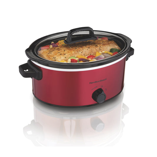 Hamilton Beach Slow Cooker, 6 Quart Large Capacity, Serves 7+, Dishwasher-Safe Removable Crock, Red