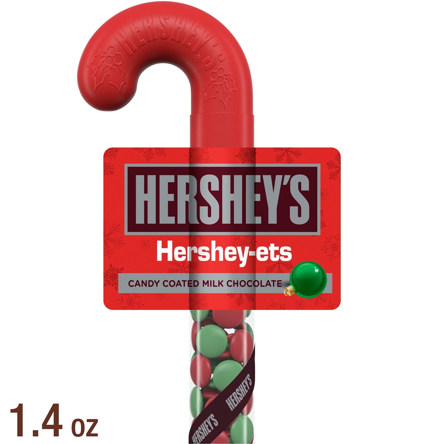 Hershey's Hershey-Ets Candy Coated Milk Chocolate Christmas Candy, Plastic Cane 1.4 oz