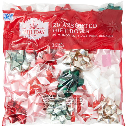 Winter Blush Gift Bows, Assorted Colors, Finishes, and Sizes, 20 Count, by Holiday Time