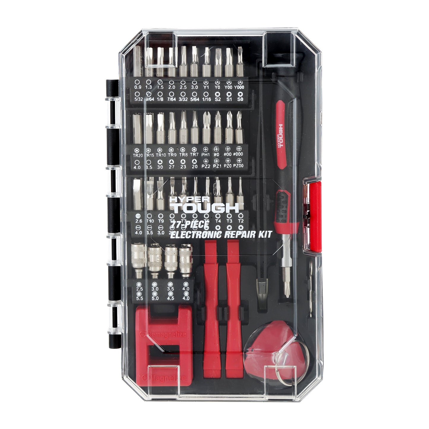 Hyper Tough 77 Piece Precision Tool Kit with Magnetic Screwdriver, Standard Size Bits, and Case, New Condition,