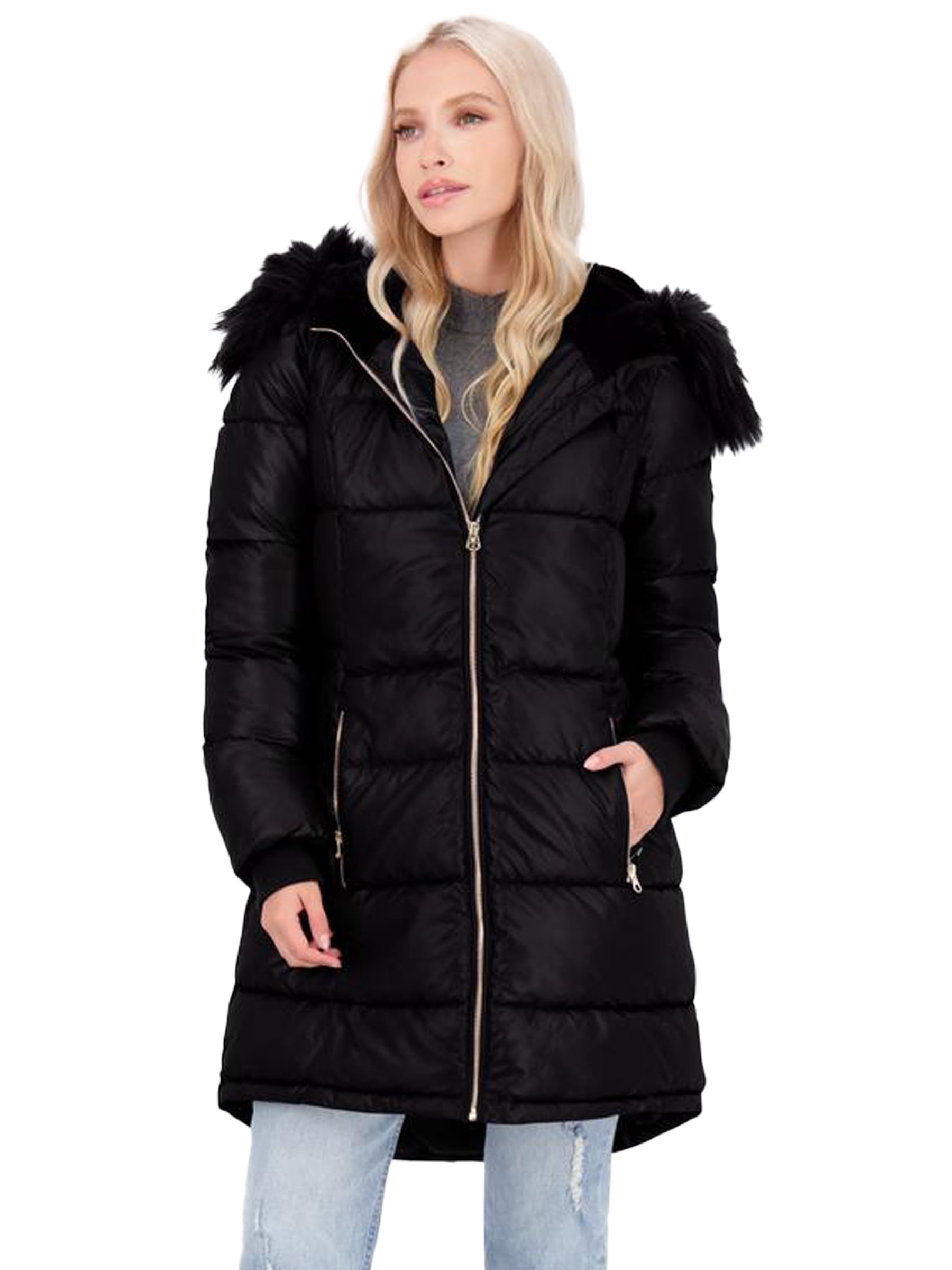 Jessica Simpson Puffer Coat For Women - Quilted Winter Coat w/ Faux Fur Hood