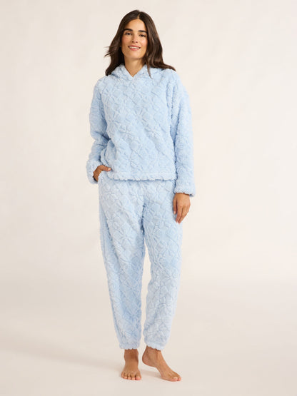 Joyspun Women's Embossed Plush Hoodie and Joggers Pajama Set, 2-Piece, Size XS-2X