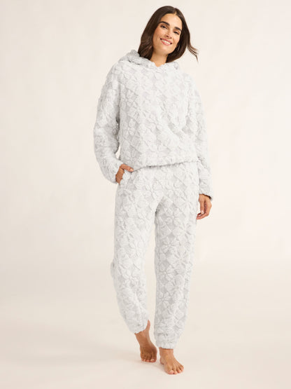 Joyspun Women's Embossed Plush Pajama Set, 2-piece, Size XS to 2X