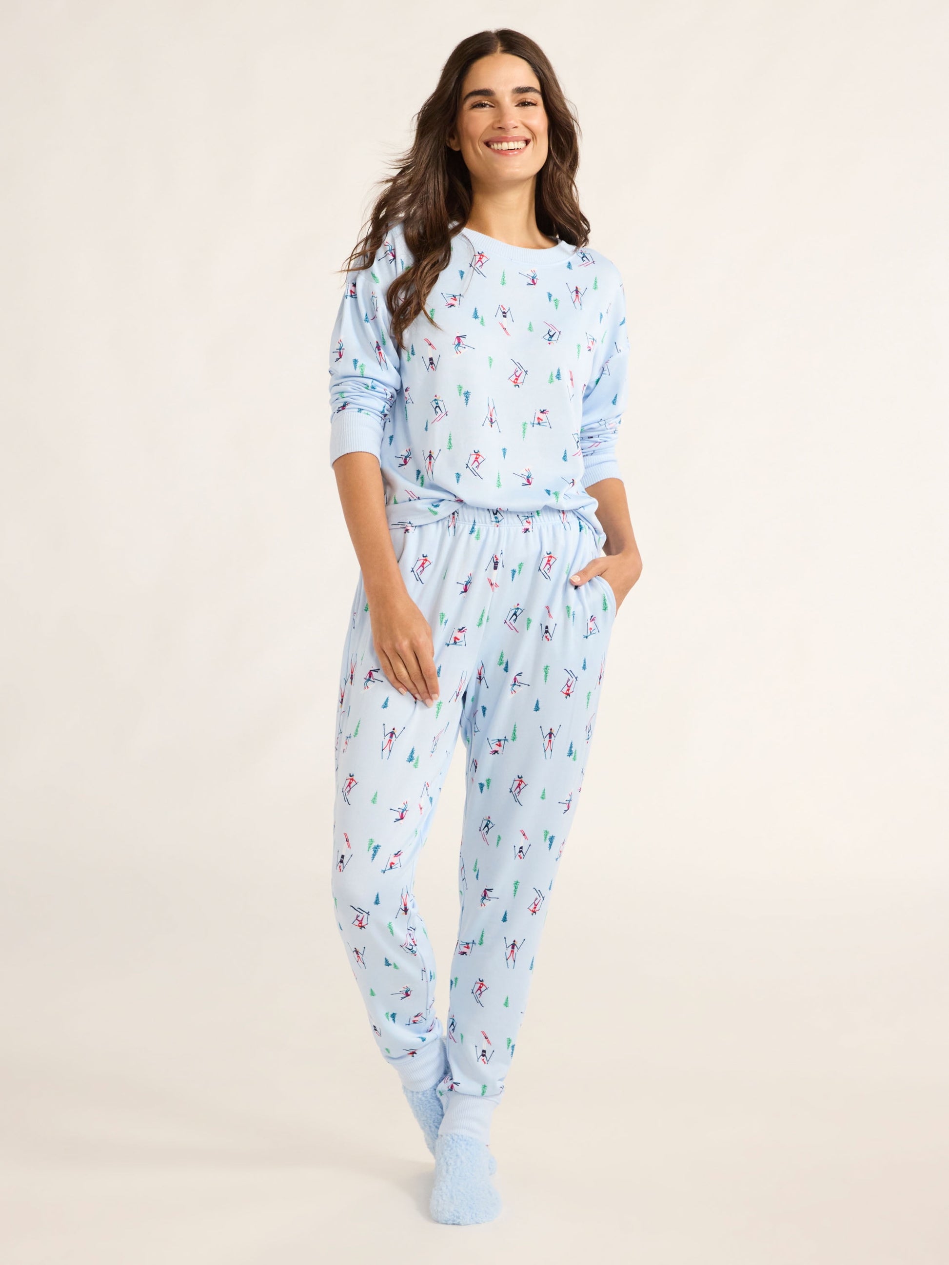 Joyspun Women's Print Top, Joggers and Socks Pajama Gift Set, 3-Piece, Sizes S-3X