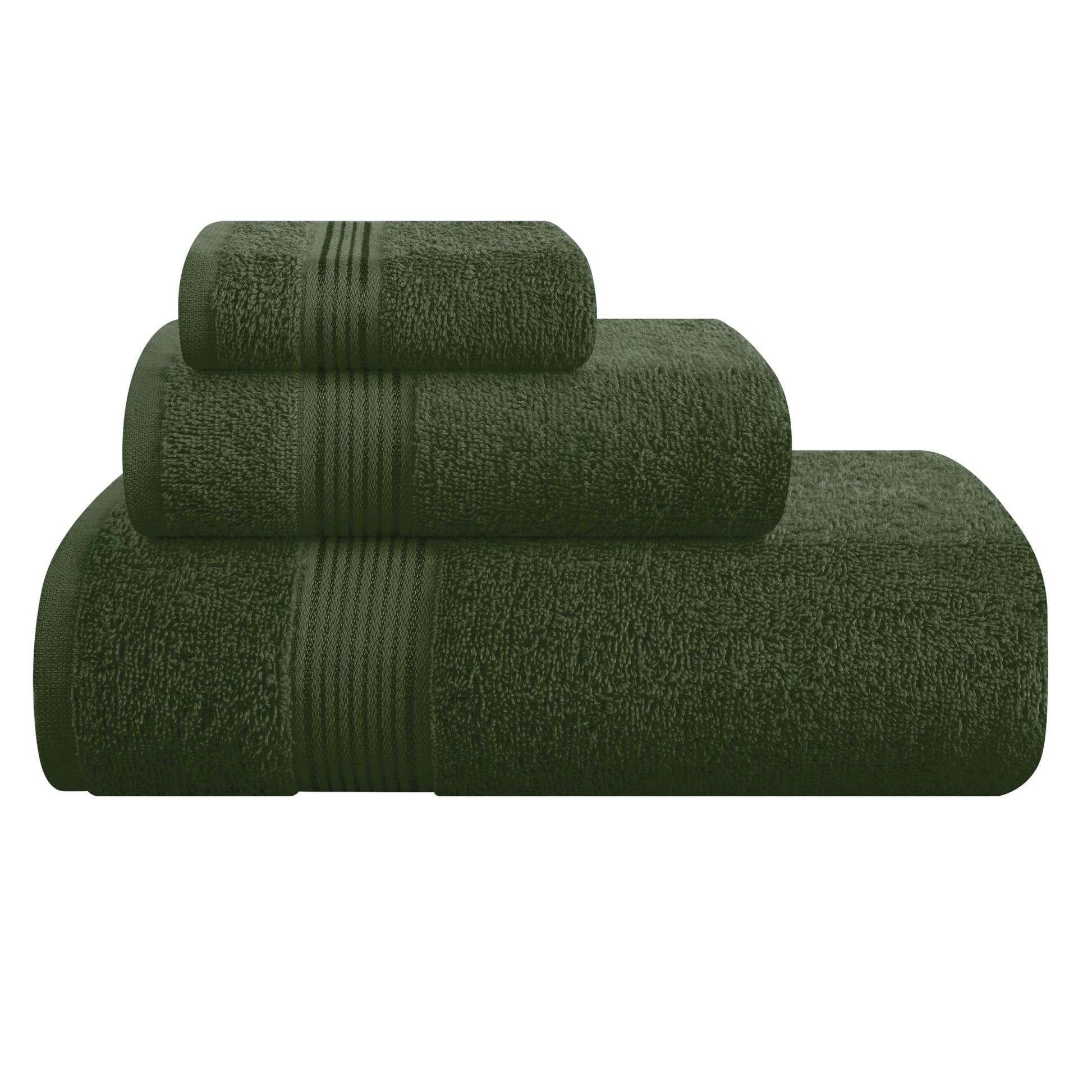 MALLONI HOME Ultra Soft 3 Pack Cotton Towel Set, Contains a Bath Towel 28x55 inch, a Hand Towel 16x24 inch & a Wash Coth 12x12 inch, Ideal Everyday use, Compact & Lightweight - Olive Green