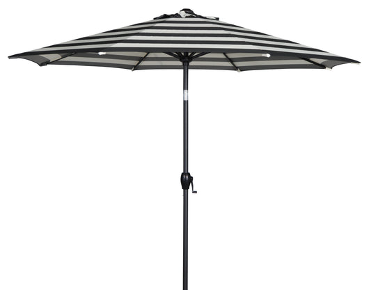 Mainstays 9ft B & W Cabana Stripe Round Outdoor Tilting Market Patio Umbrella with Crank