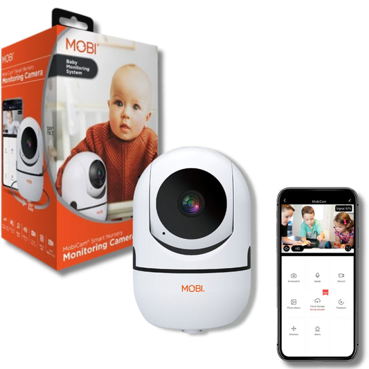 MobiCam HDX Wi-Fi Pan & Tilt Smart Nursery Monitoring Camera, Baby Video Monitor, Night Vision, Motion Detection, Full HD, Two-Way Audio, Remote View & Recording with Free Smart App