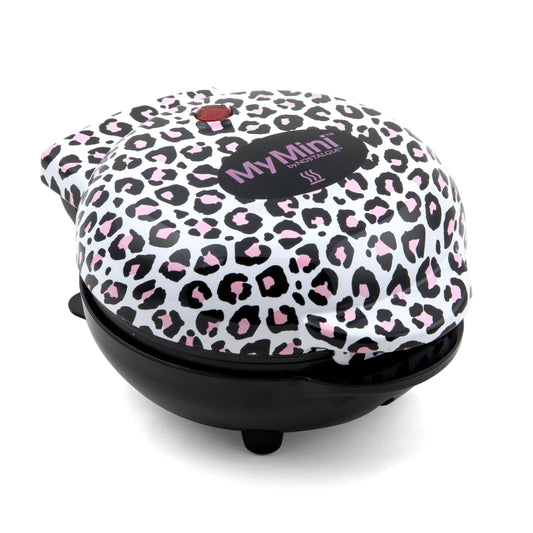 MyMini Waffle Maker, Black & White Leopard Print