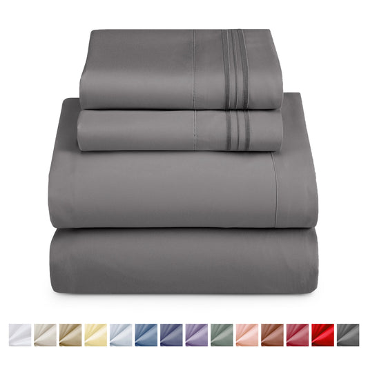 Nestl Bed Sheet Sets, 1800 Series Deep Pocket 4 Piece Bedding, Luxury Soft Microfiber Queen Sheet Sets, Gray