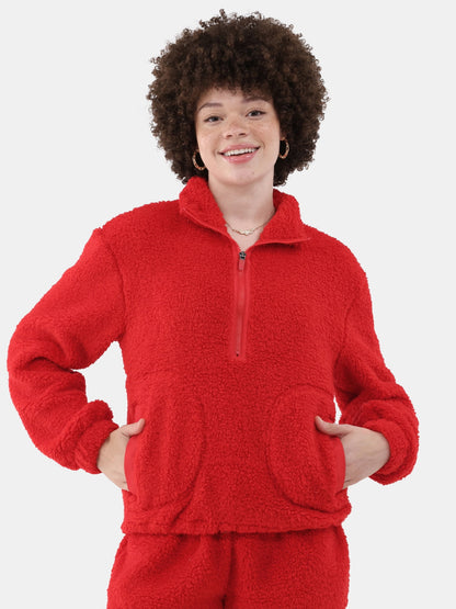 No Boundaries Half Zip Plush Pullover with Pockets, Women's and Women's Plus