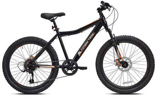 Ozark Trail Glide Mountain Bike, 24" Wheels, 8 Speed, Black, Fits Riders 4'6" - 5'6", Teen