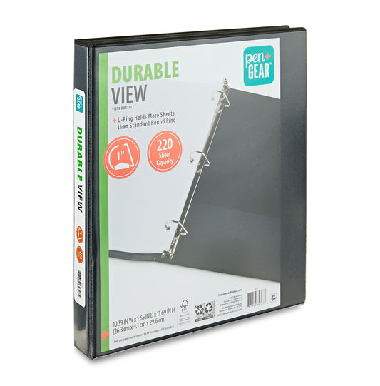 Pen+Gear Durable View 1" D-Ring Binder, Black