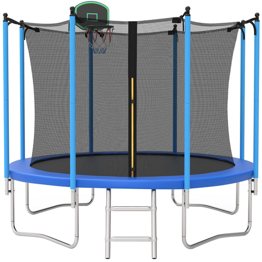 SEGMART 10ft Trampoline for Kids with Basketball Hoop and Enclosure Net/Ladder,Blue