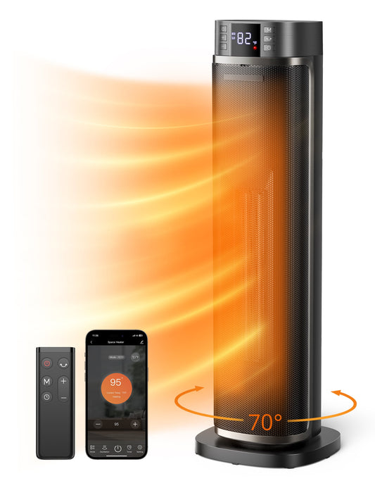 TaoTronics Space Heater, 24'' Indoor Tower Heater, Electric Heater for Inside Home,  1500W Portable Heater with Remote/APP, 70° Oscillating Heater, 12H Timer, PTC Ceramic Heater for Inside