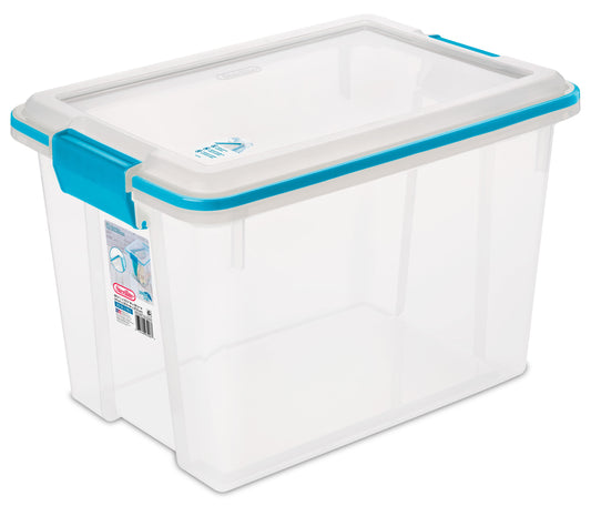 Sterilite 20 Qt. Clear Gasket Storage Box, Blue Latches with Clear Lid