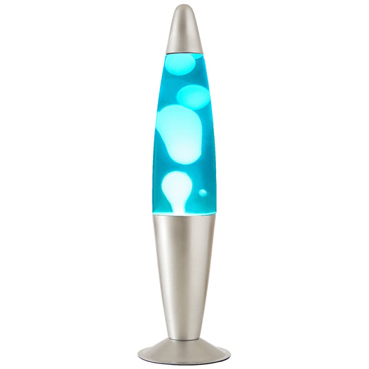 Urban Shop 16" Blue Lava Motion Volcano Lamp, White Wax in Blue Liquid, Silver Metal Base