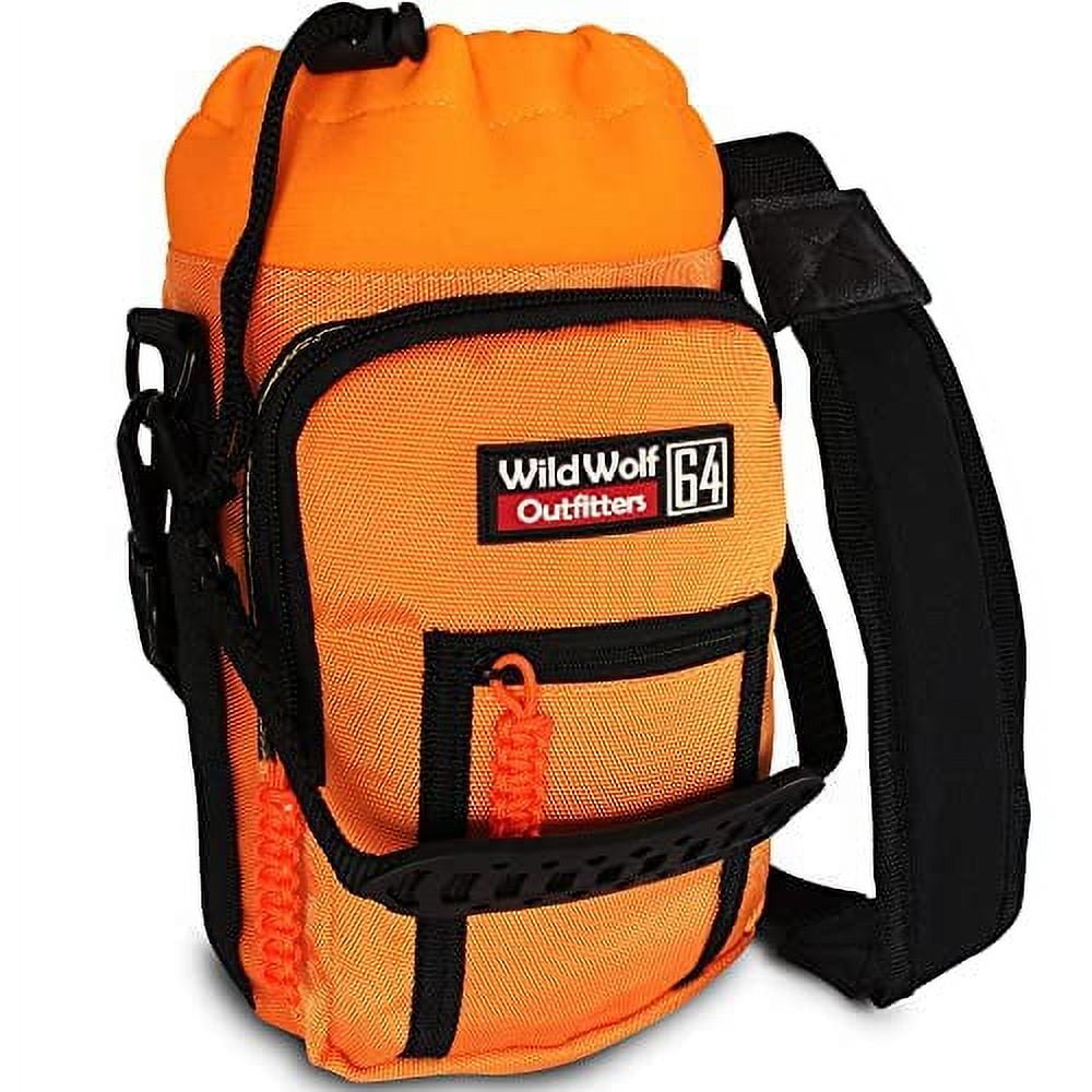 Wild Wolf Outfitters 64oz Bottle Holder Orange - Insulated Carrier w/ 2 Pockets & Adjustable Strap